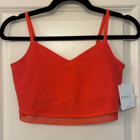 NWT BEYOND YOGA Spacedye Allure Lace High Cropped Tank Rashh Coral Size Small - Picture 4 of 9